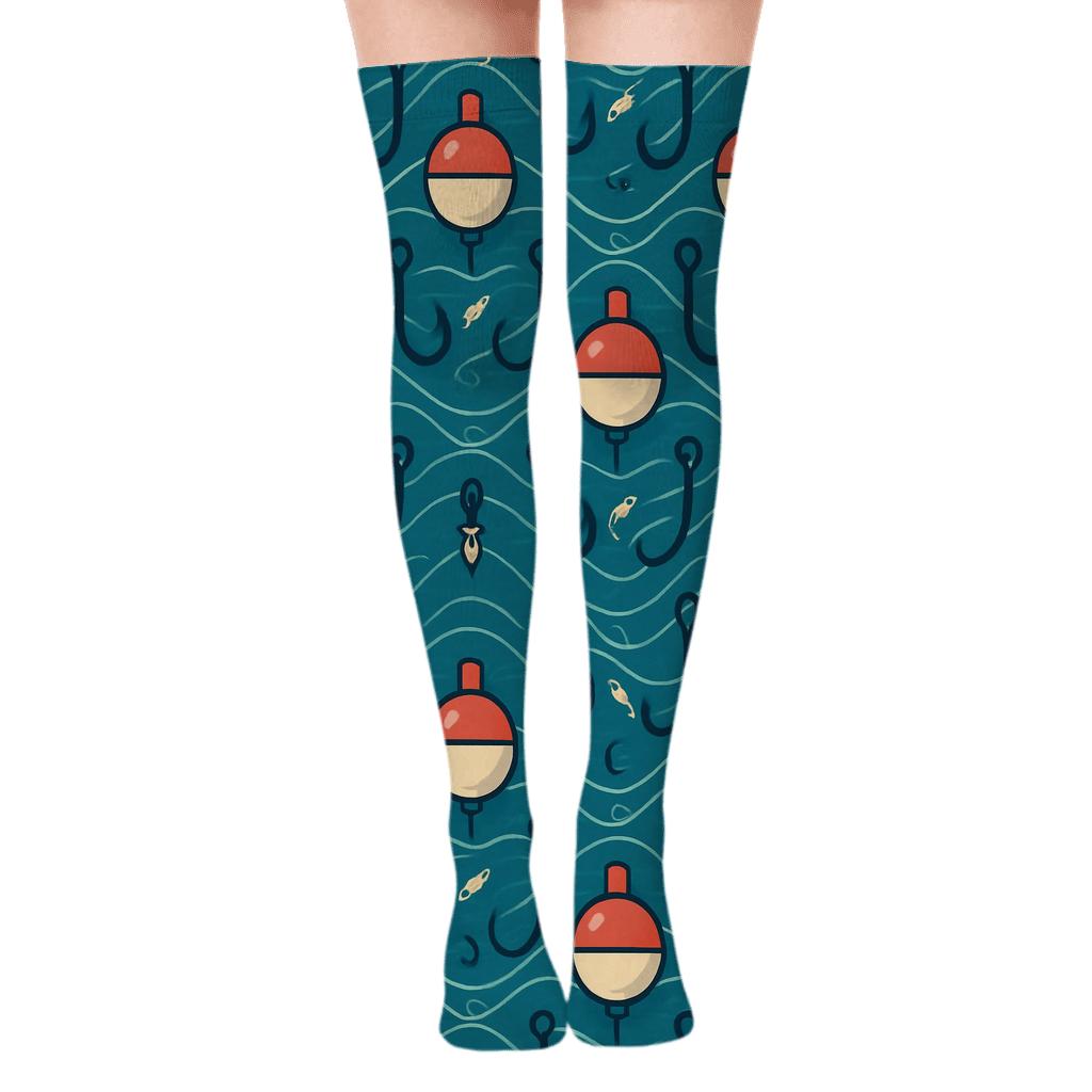 Fisher Hook and Bobber Chevron Tiles Over-the-Knee Socks