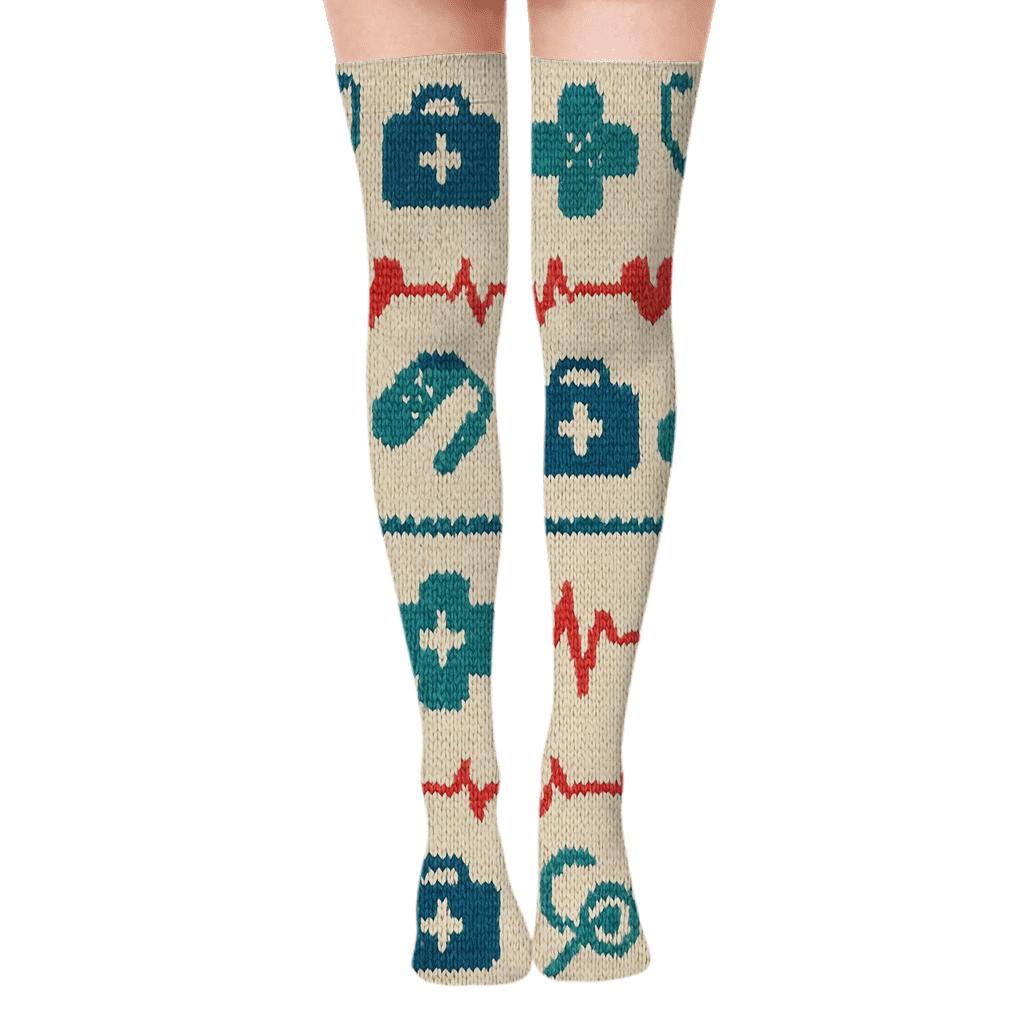 Doctor Toolband Knit Illusion Pattern Over-the-Knee Socks