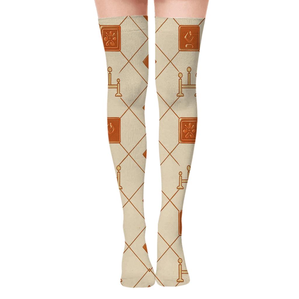 Hearth Tile Lattice with Ticker Accent Over-the-Knee Socks