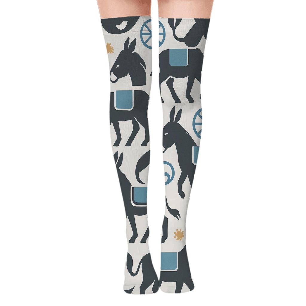 Slate Gray Donkey Silhouette Tessellation Over-the-Knee Socks