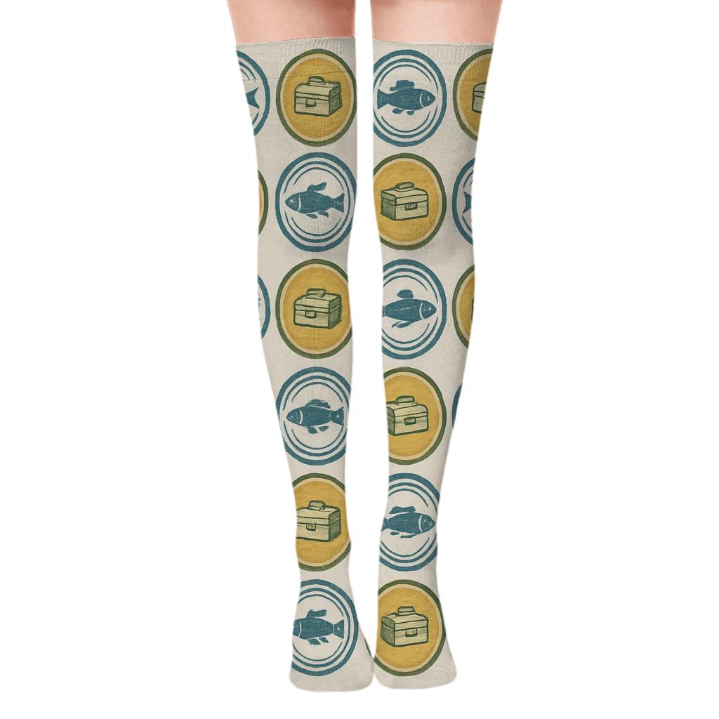 River Ripples with Fisher Silhouette Medallions Over-the-Knee Socks