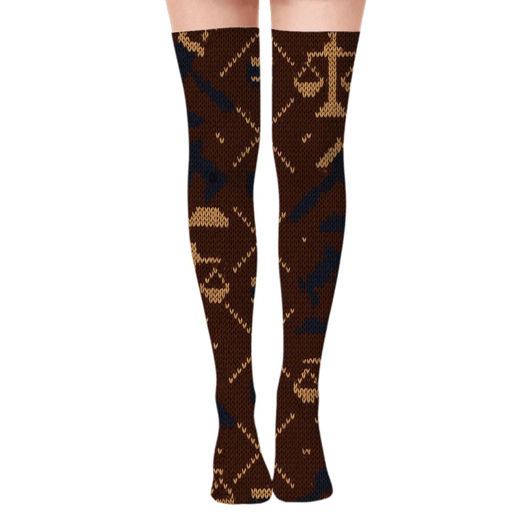 Knitted Illusion Lawyer Motif Lattice Over-the-Knee Socks