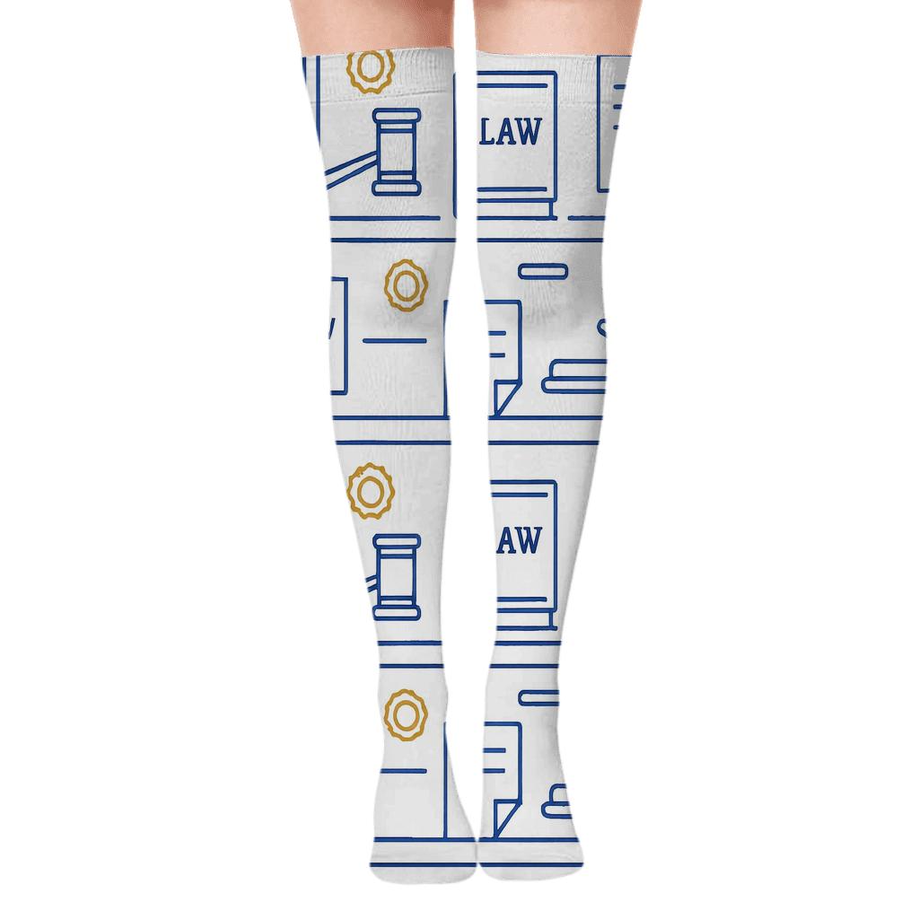 Legal Brief Bands with Lawyer Icons Over-the-Knee Socks