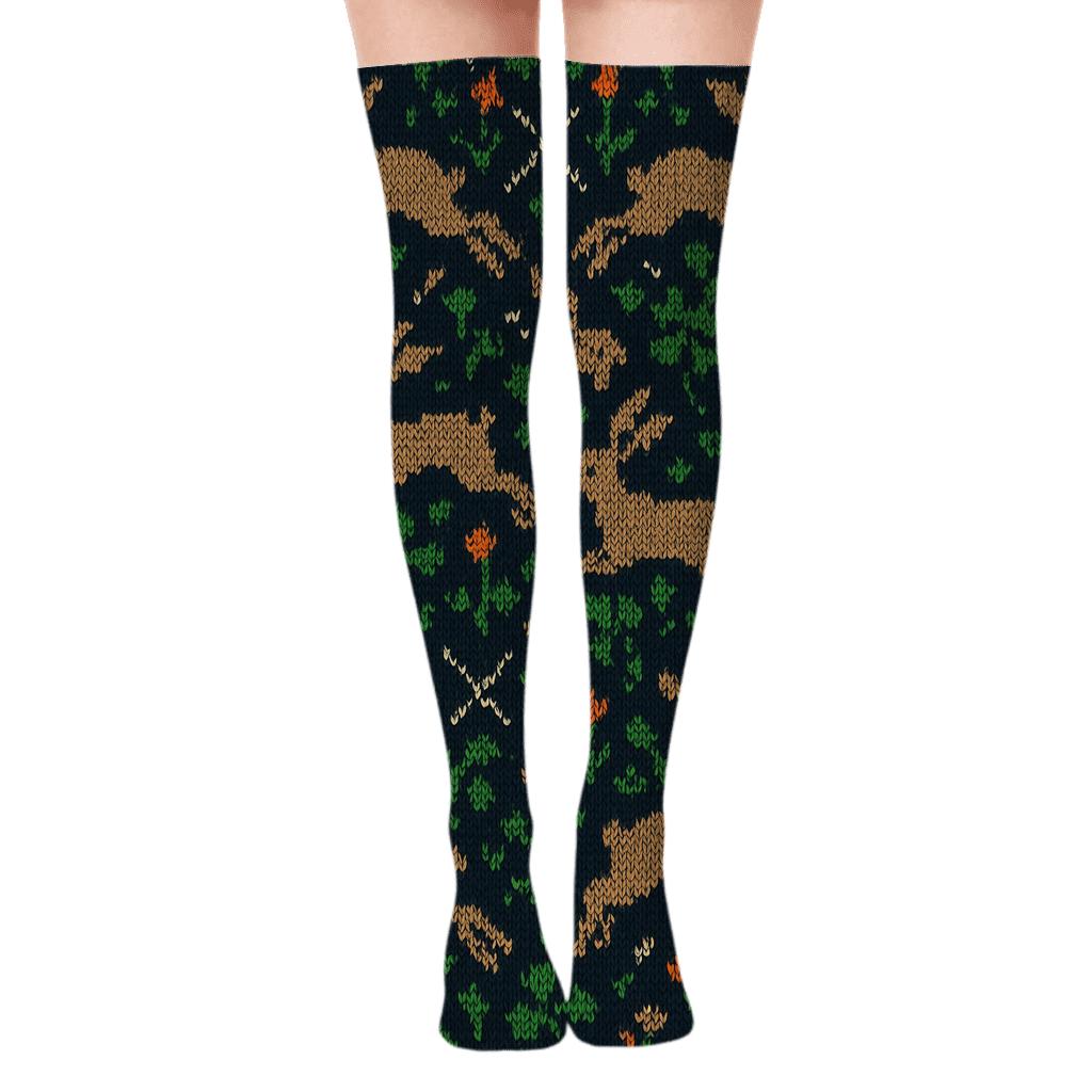 Rabbit Meadow Knit Tessellation Over-the-Knee Socks
