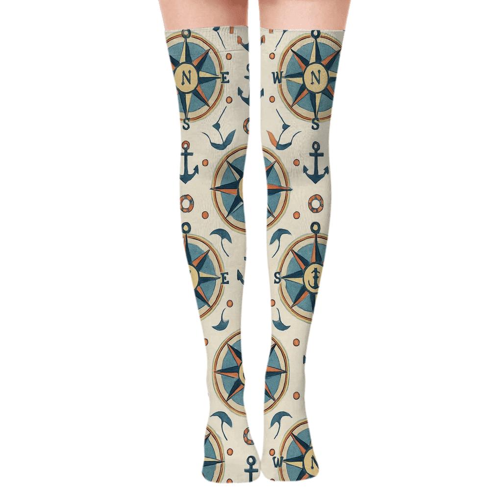 Compass Rosette Sailor Rhythm Over-the-Knee Socks