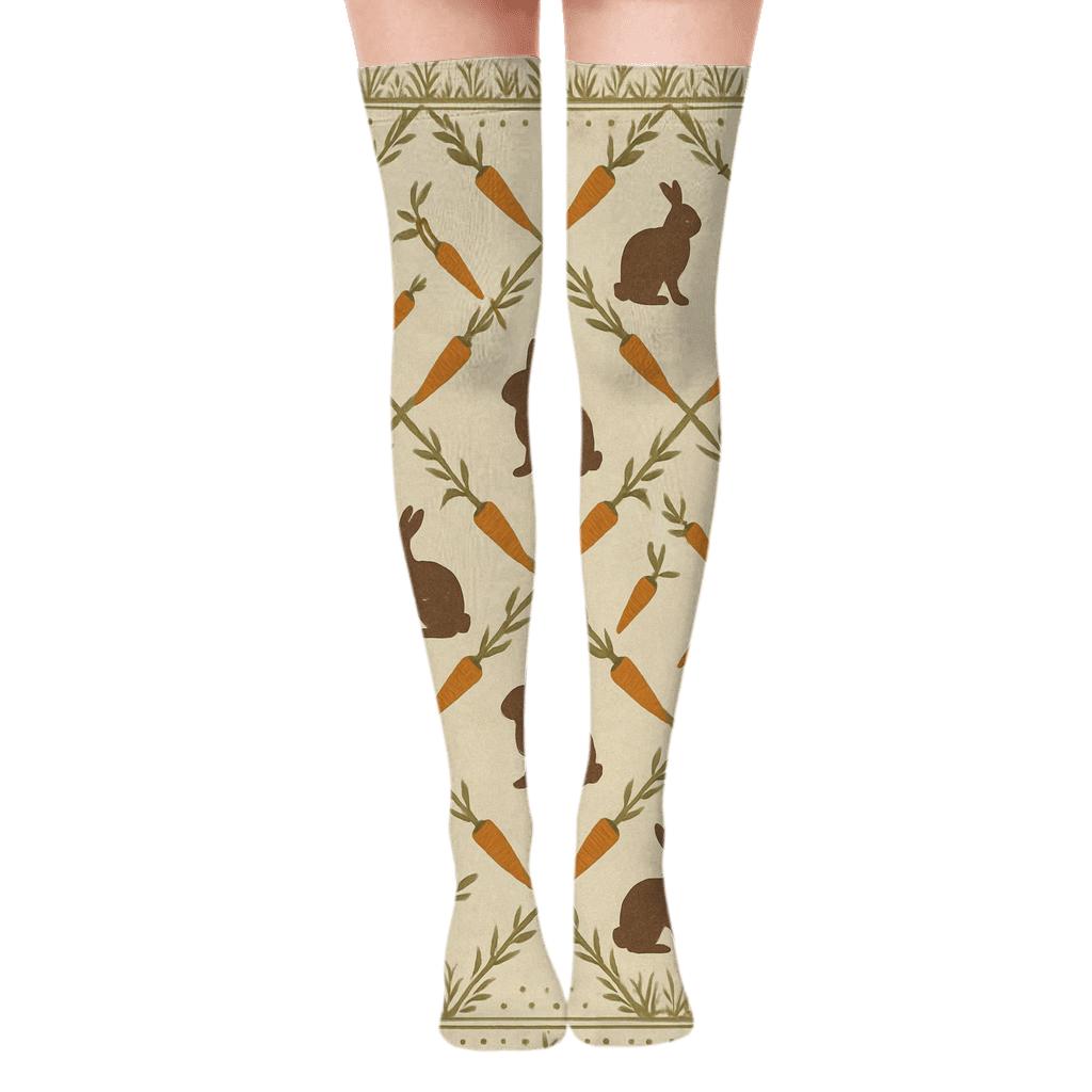 Carrot Lattice with Rabbit Silhouettes Over-the-Knee Socks