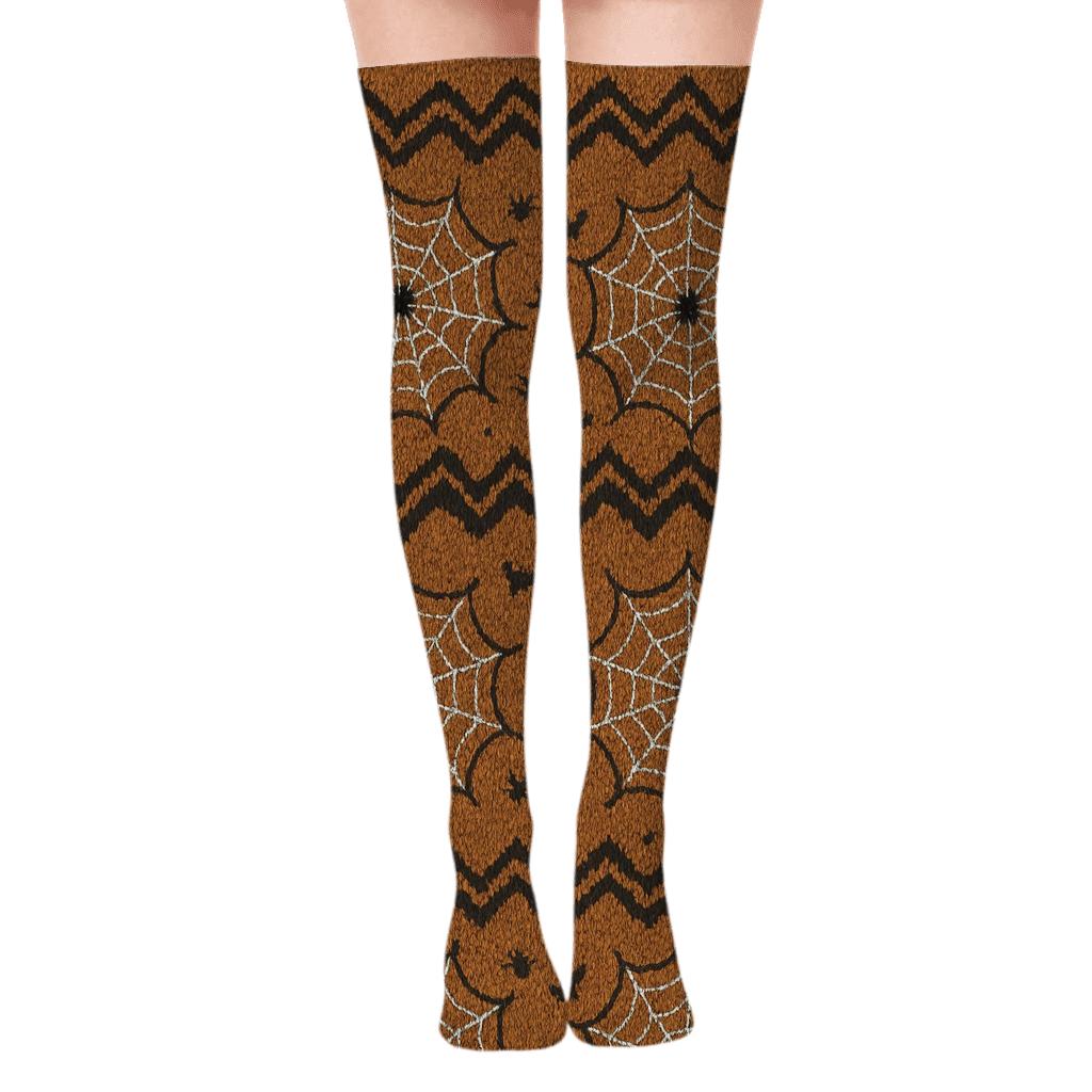 Knitted Spider Web Band Sampler Over-the-Knee Socks
