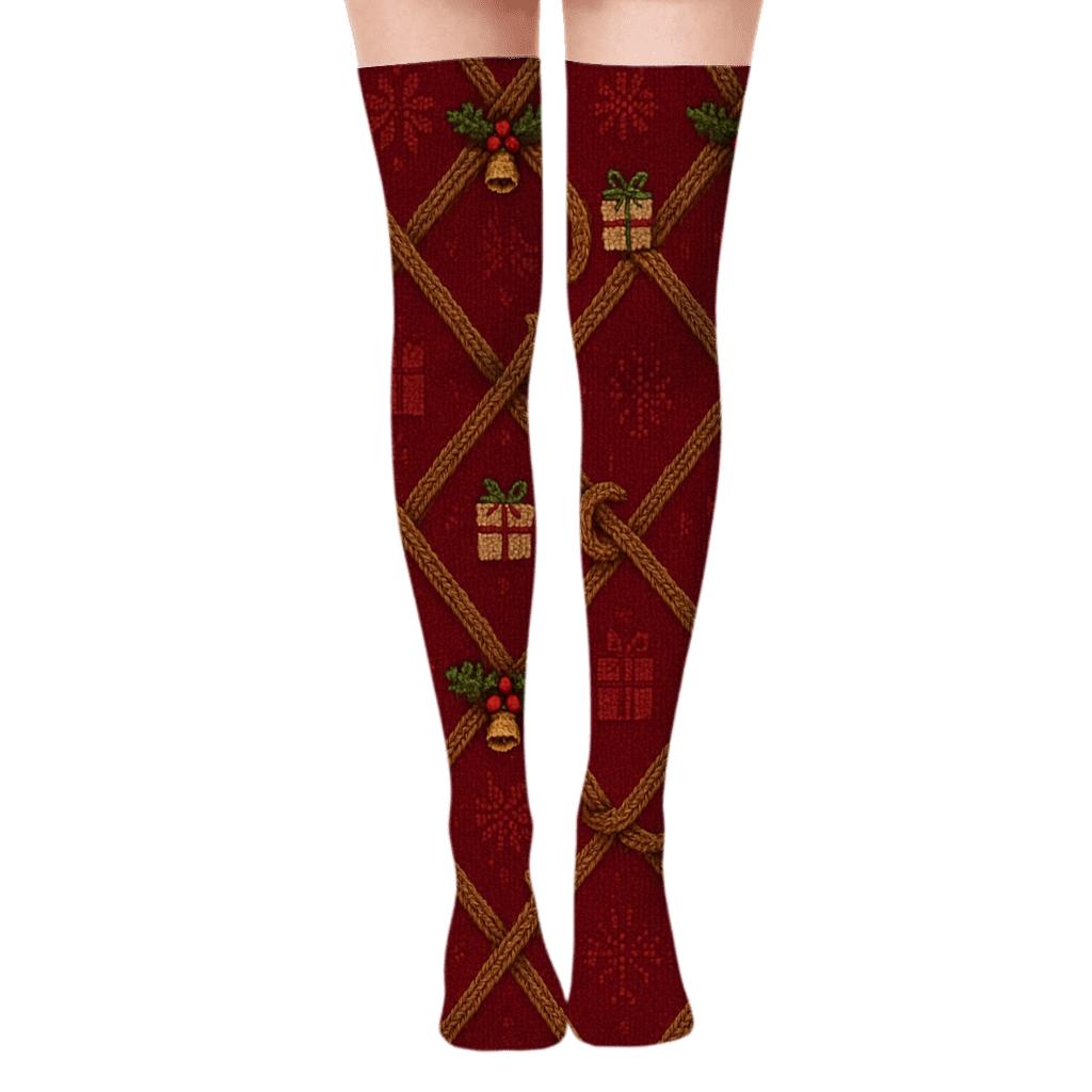 Sleigh Runner Lattice Holiday Repeat Over-the-Knee Socks