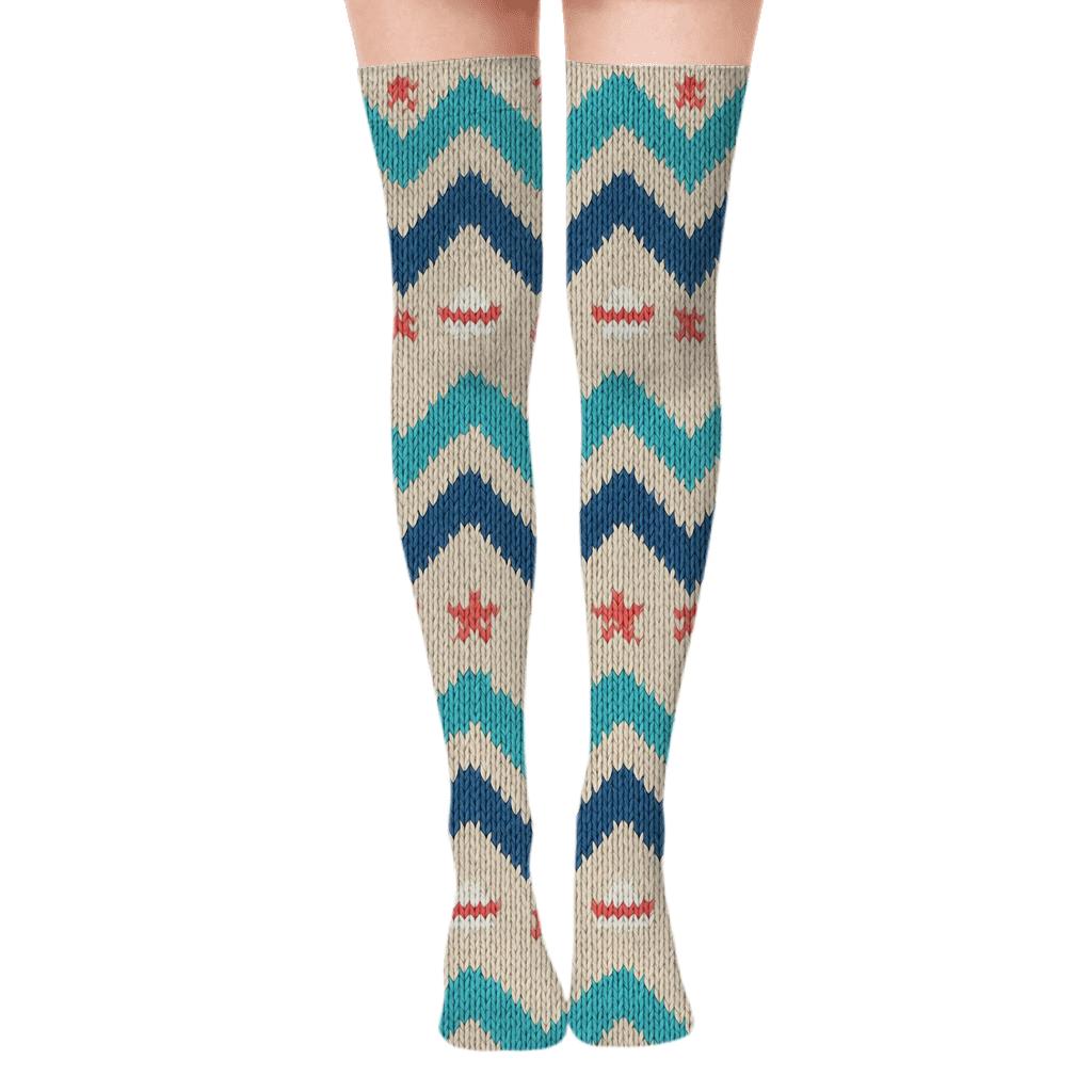 Sailor Knit Wave Chevron Over-the-Knee Socks