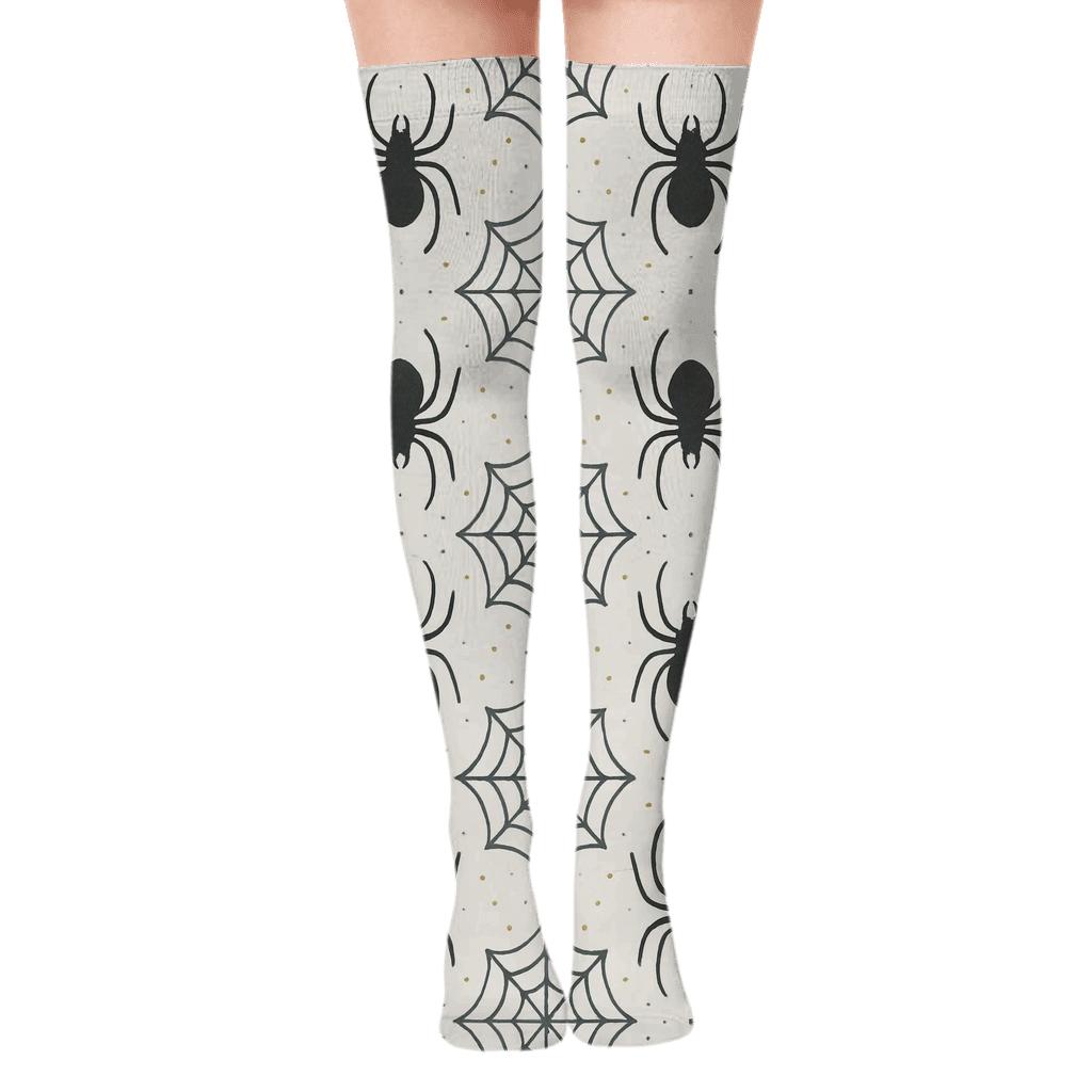 Botanical Tiles with Spider Silhouettes Over-the-Knee Socks