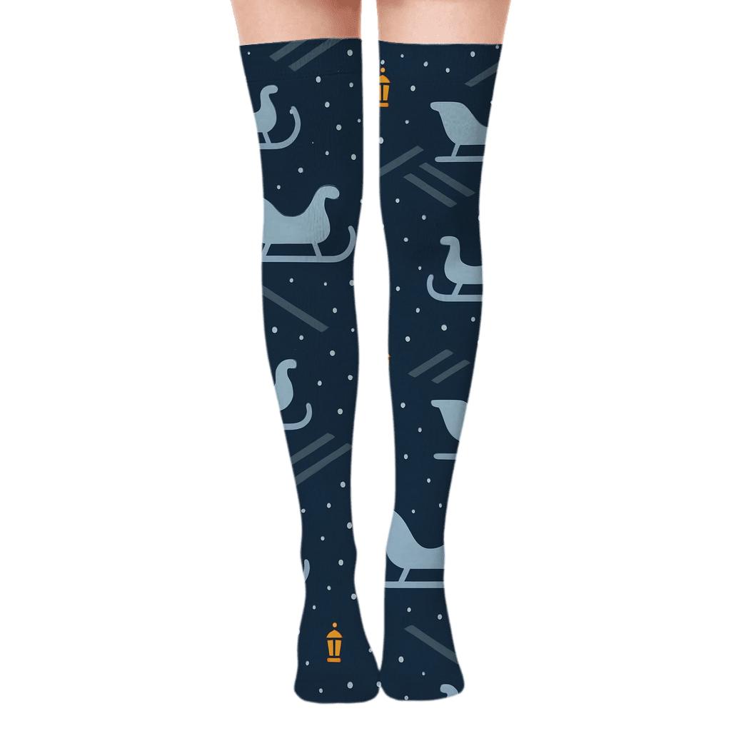 Lantern Lit Trails with Sleigh Motifs Over-the-Knee Socks