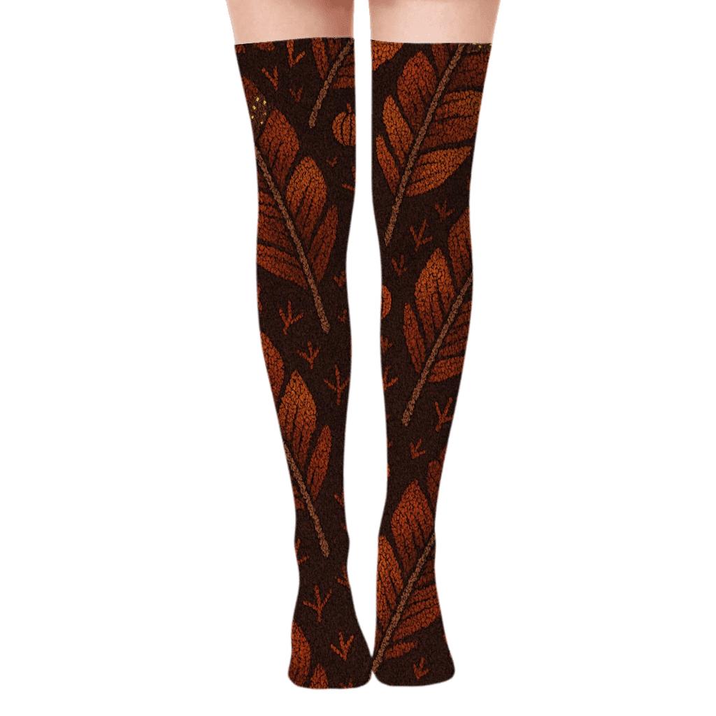 Turkey Feather Lattice on Chestnut Ground Over-the-Knee Socks
