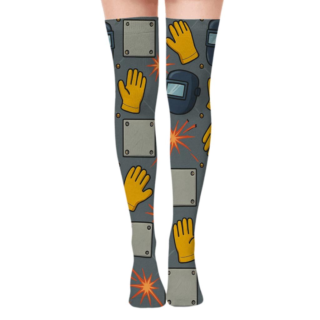 Copper Sparks Workshop Tiles, Welder Crafted Over-the-Knee Socks