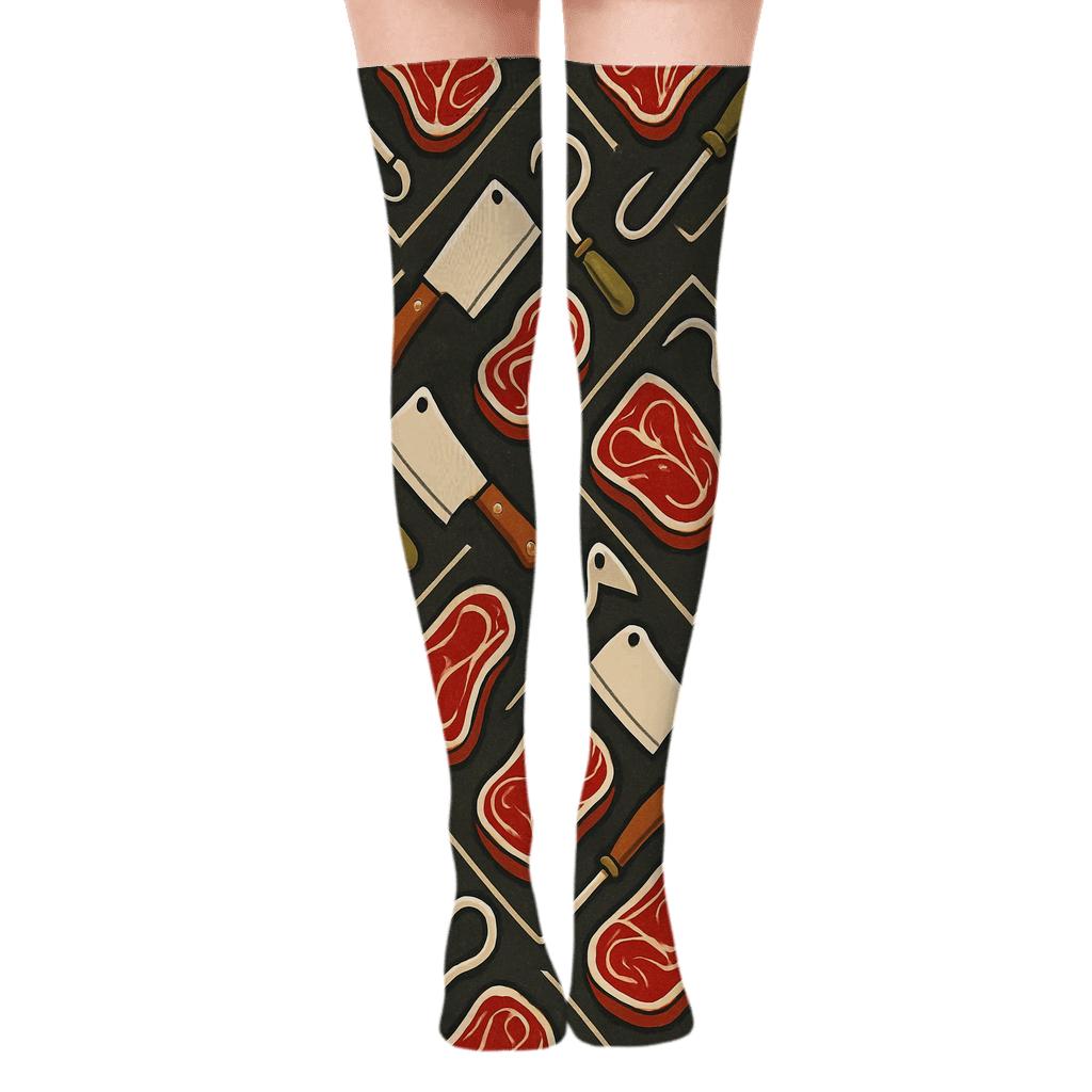 Butcher-Ready Cleaver Lattice Print Over-the-Knee Socks