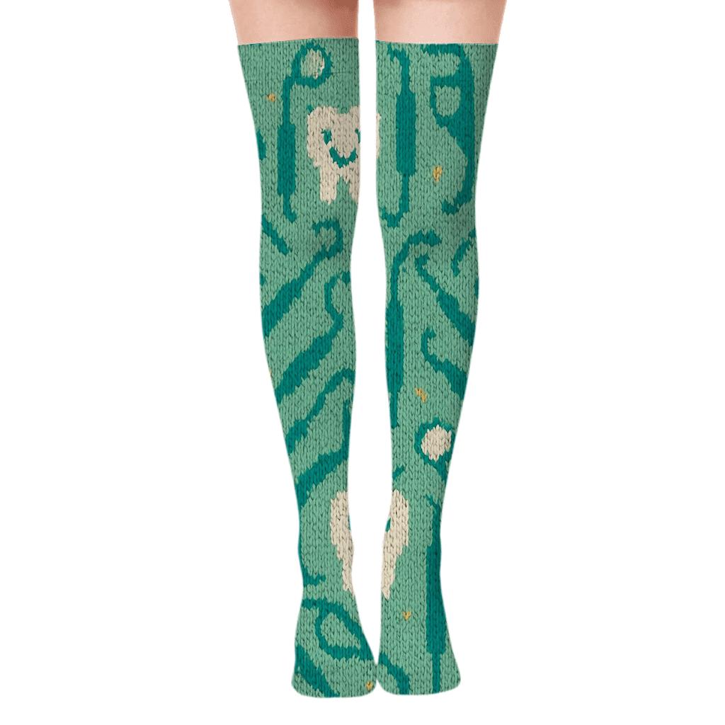 Knitted Illusion Dentist Tool Lattice Over-the-Knee Socks