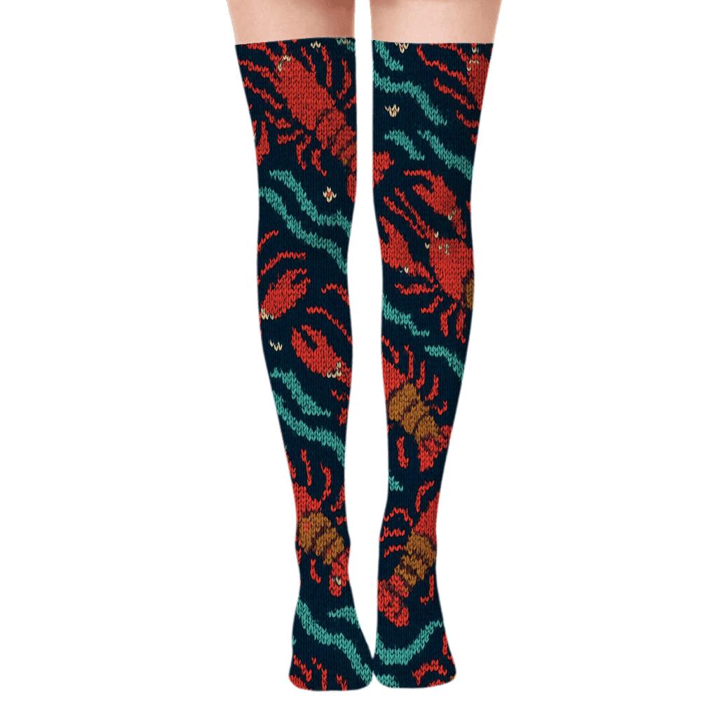 Knitted Illusion Lobster Chevron Tapestry Over-the-Knee Socks