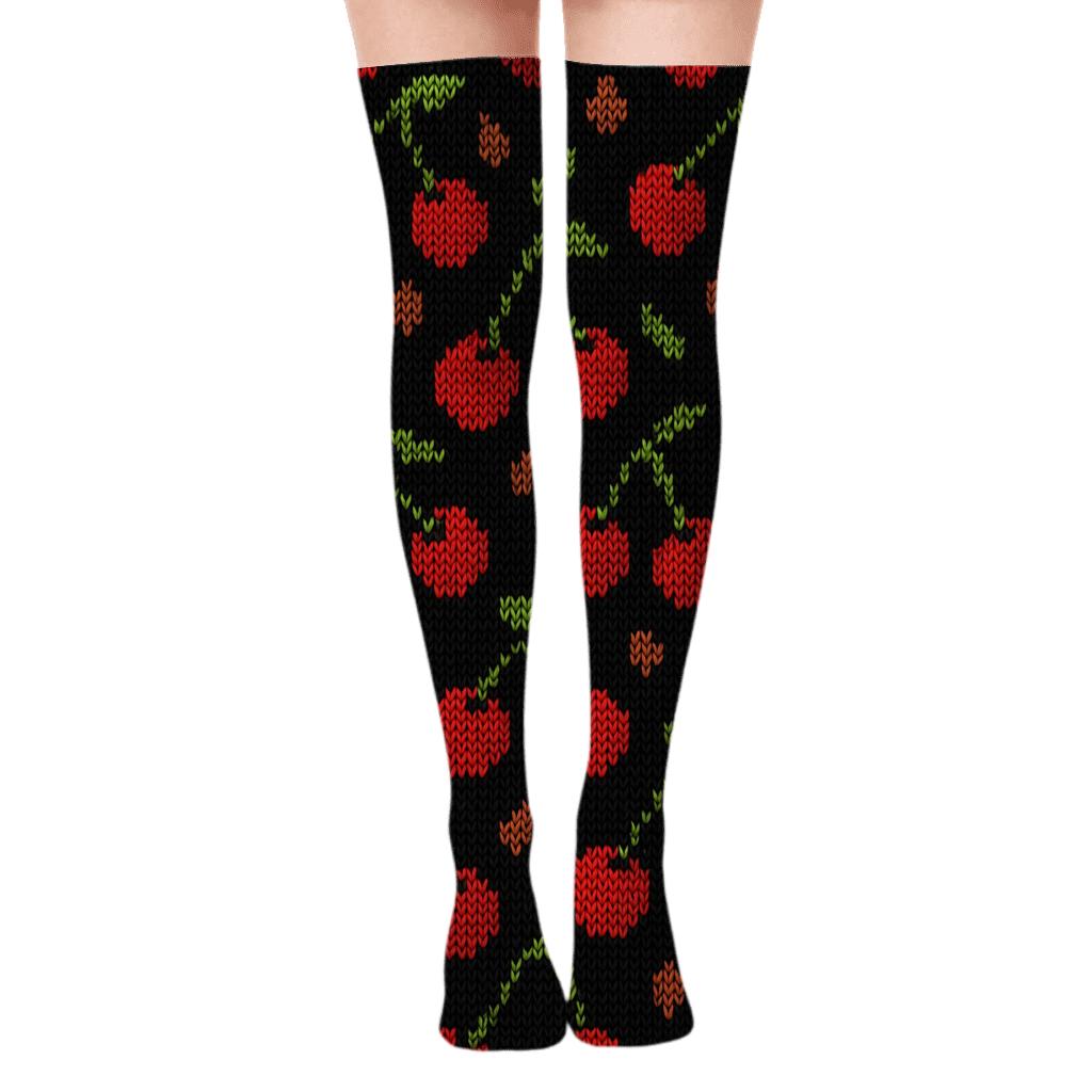 Cherry Knit Illusion Chevron Grid Over-the-Knee Socks