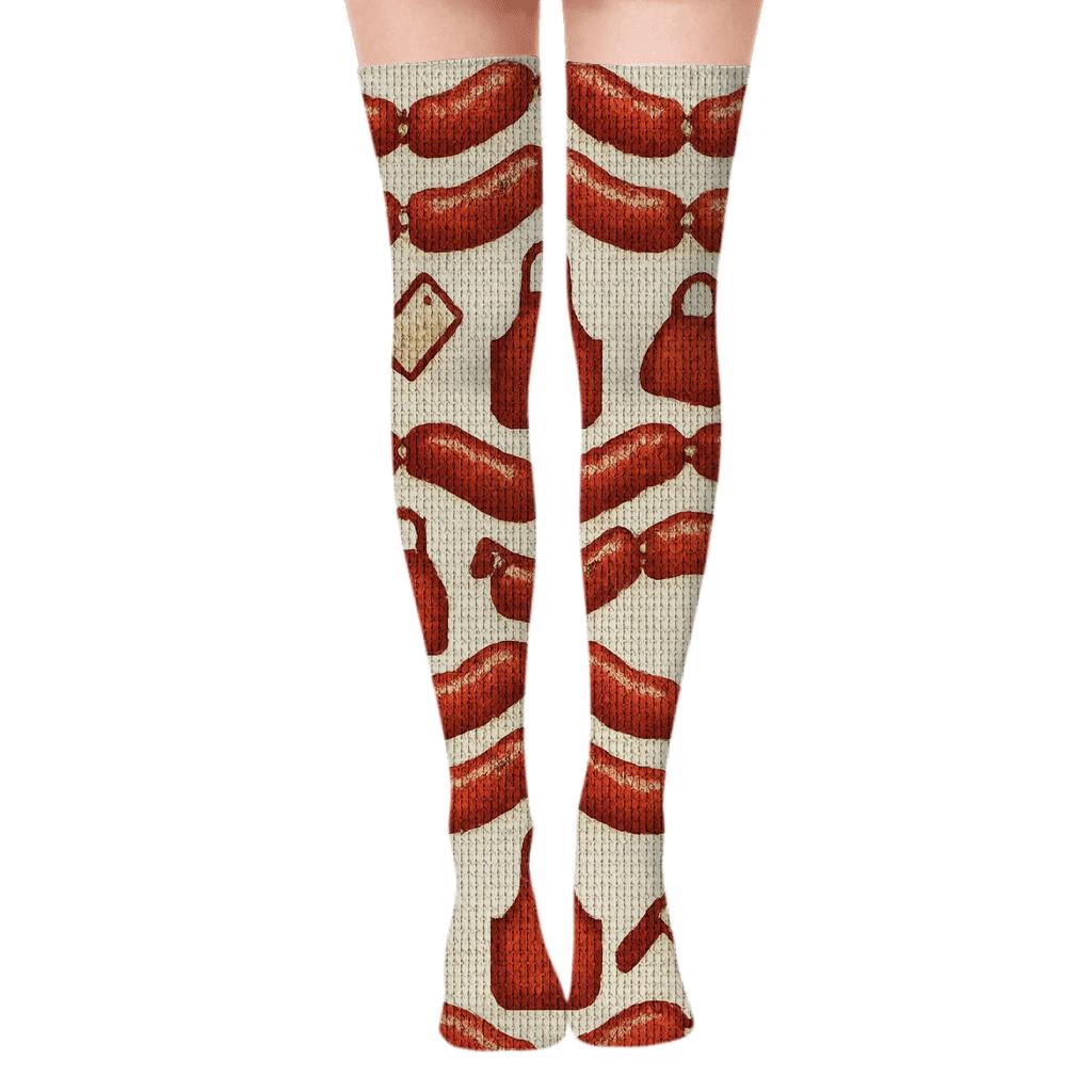 Sausage Chevron with Butcher Charm Over-the-Knee Socks