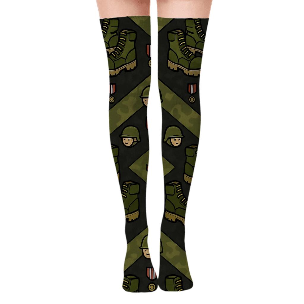 Boot Chevron with Soldier Icons Over-the-Knee Socks