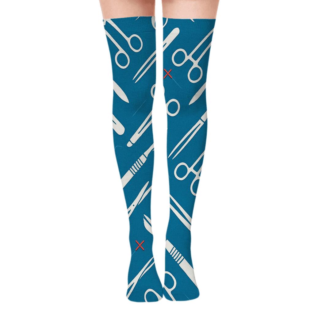 Instrument Chevron in Surgeon Blue Over-the-Knee Socks