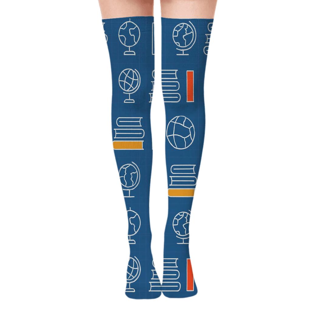 Books with Teacher Blueprint Grid Over-the-Knee Socks