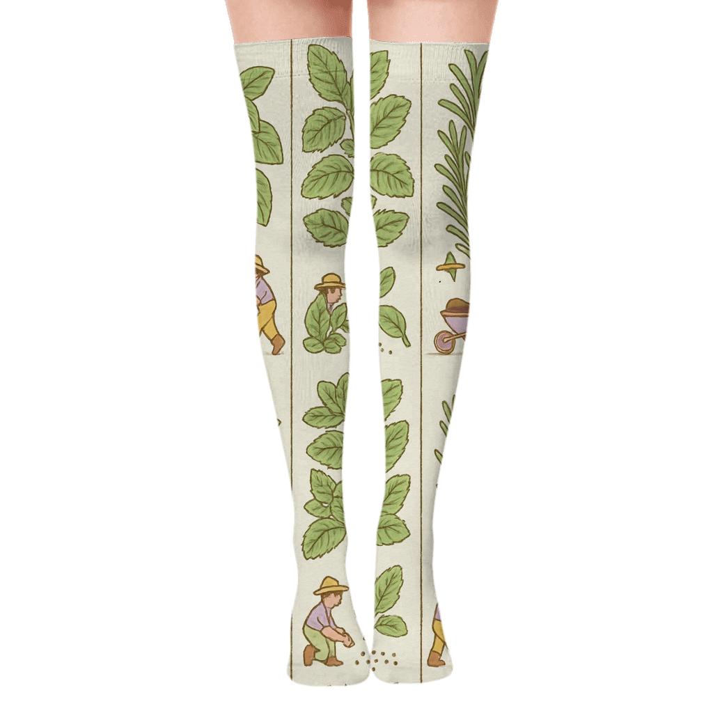 Herb Labels with Gardener Scenes Over-the-Knee Socks