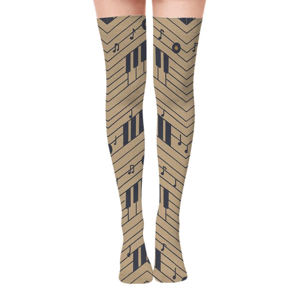 Piano Key Chevron in Minimal Musician Over-the-Knee Socks