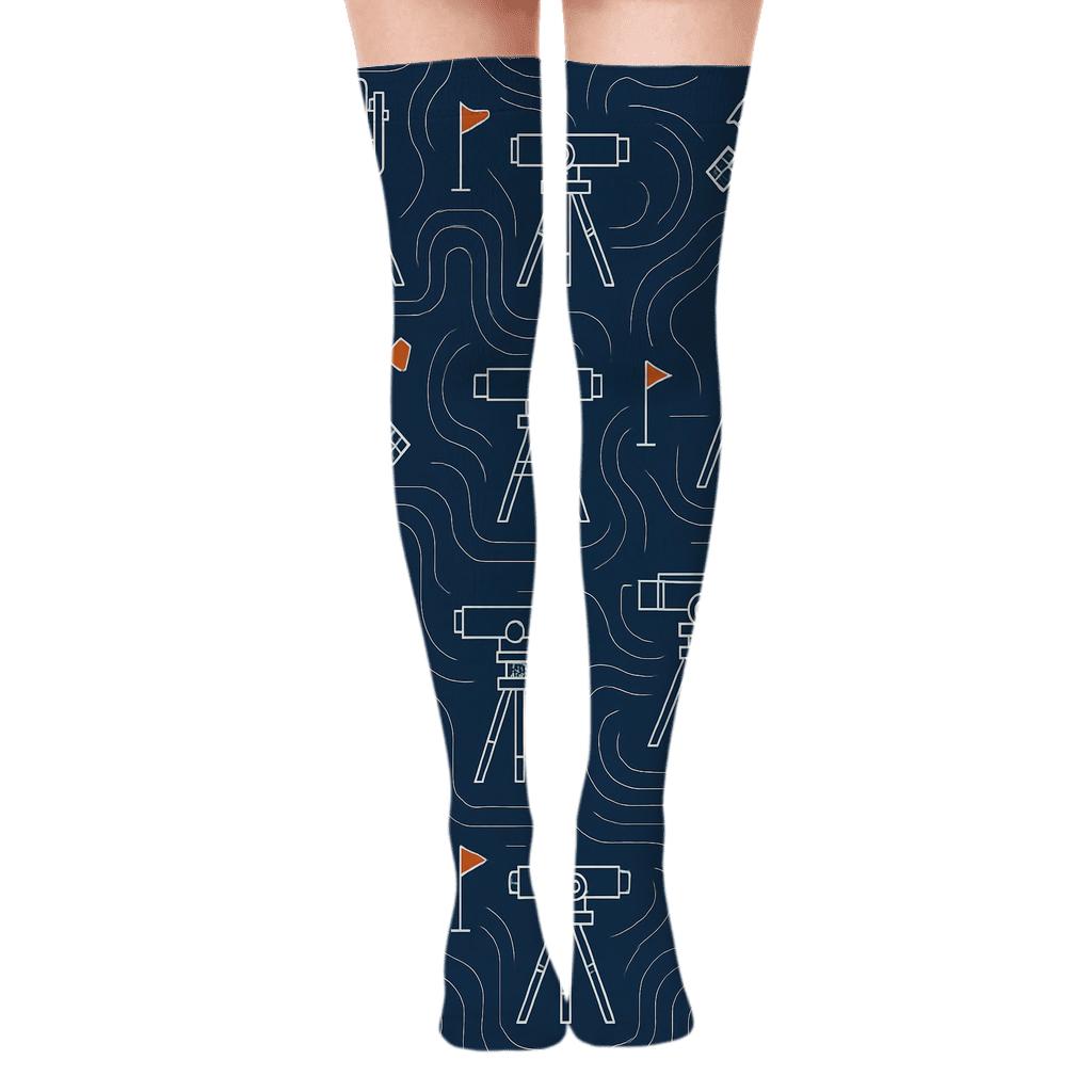 Architectural Grid Surveyor Blueprint Study Over-the-Knee Socks