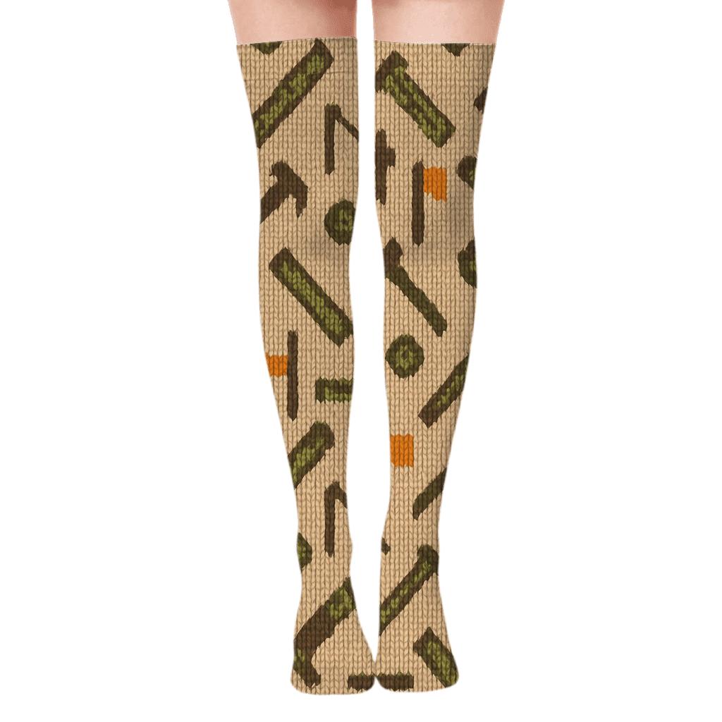 Knitted Pattern Illusion with Surveyor Stakes Over-the-Knee Socks
