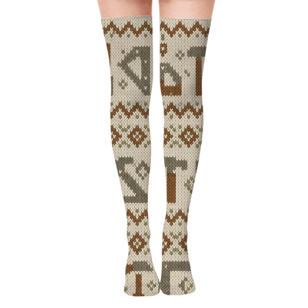 Knitted Illusion Carpenter Tool Fair Isle Over-the-Knee Socks