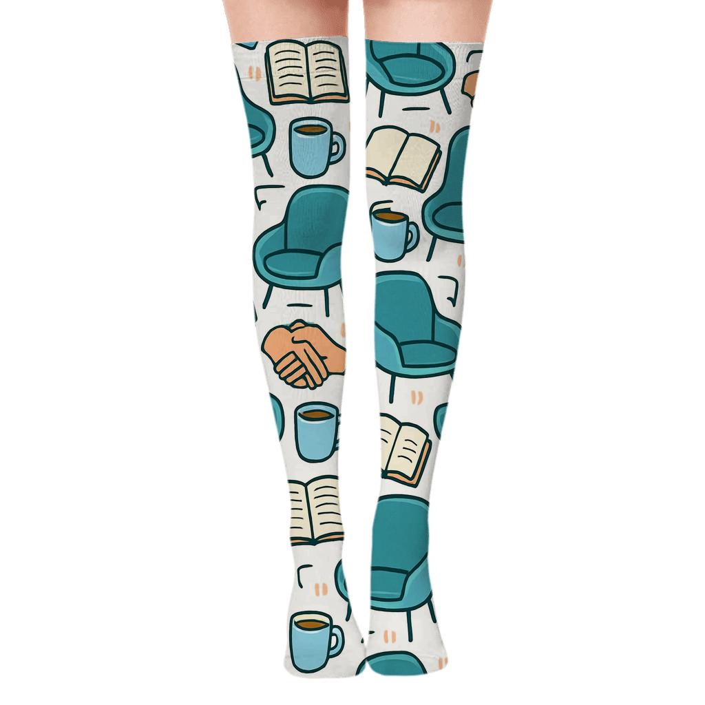 Therapy Chair Tessellation with Counselor Details Over-the-Knee Socks