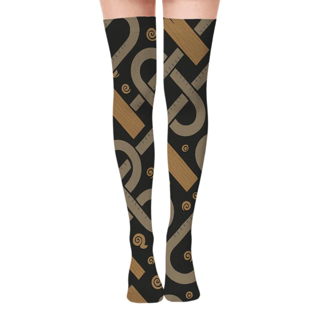 Measuring Tape Lattice with Carpenter Calm Over-the-Knee Socks