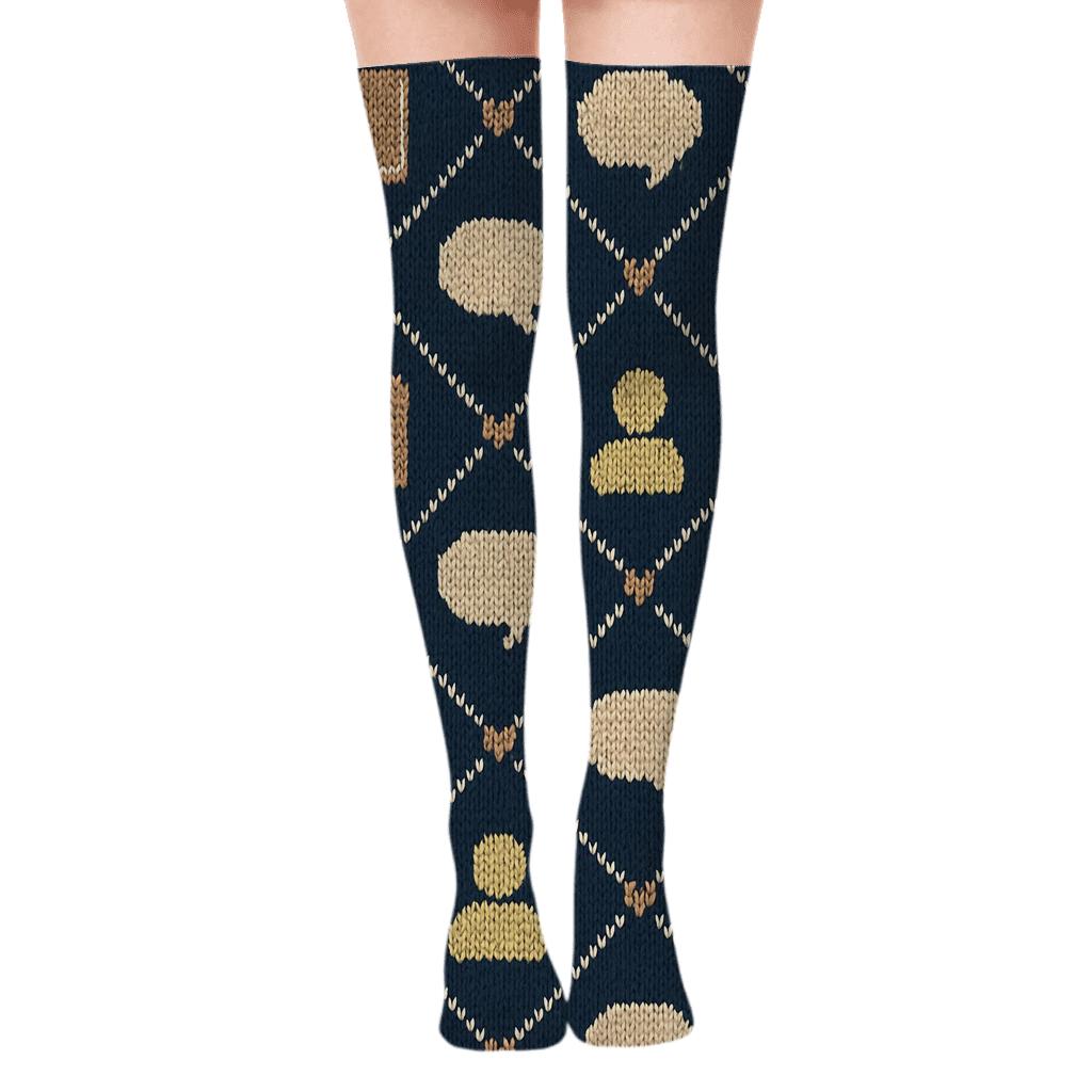 Counselor Knit Illusion Notebook Lattice Over-the-Knee Socks