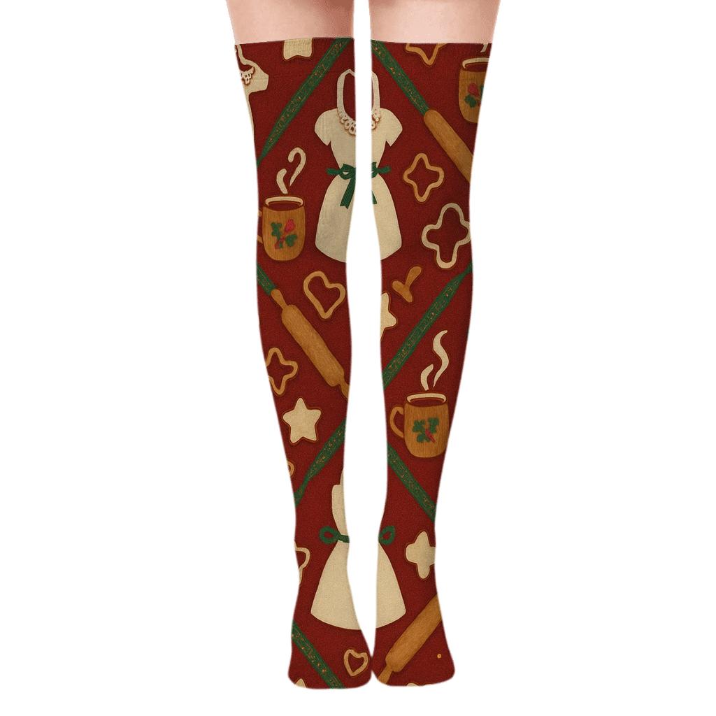 Apron Lattice for Mrs. Claus Baking Ritual Over-the-Knee Socks
