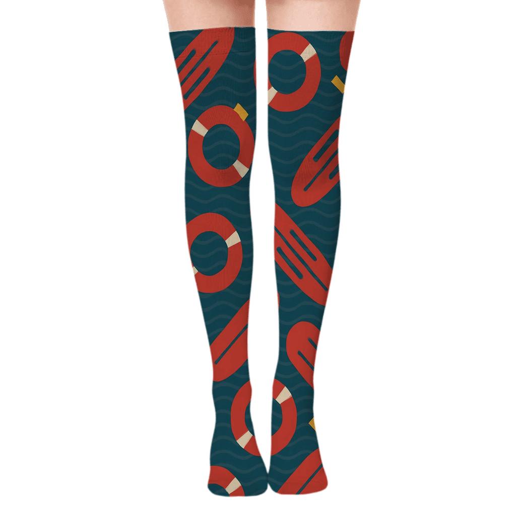 Lifeguard-Grade Rescue Board Tessellation Over-the-Knee Socks