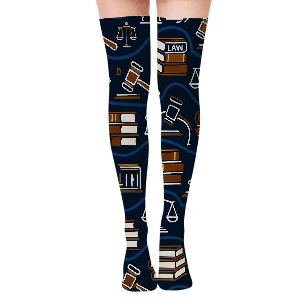 Paralegal Gavel Wave Grid Over-the-Knee Socks