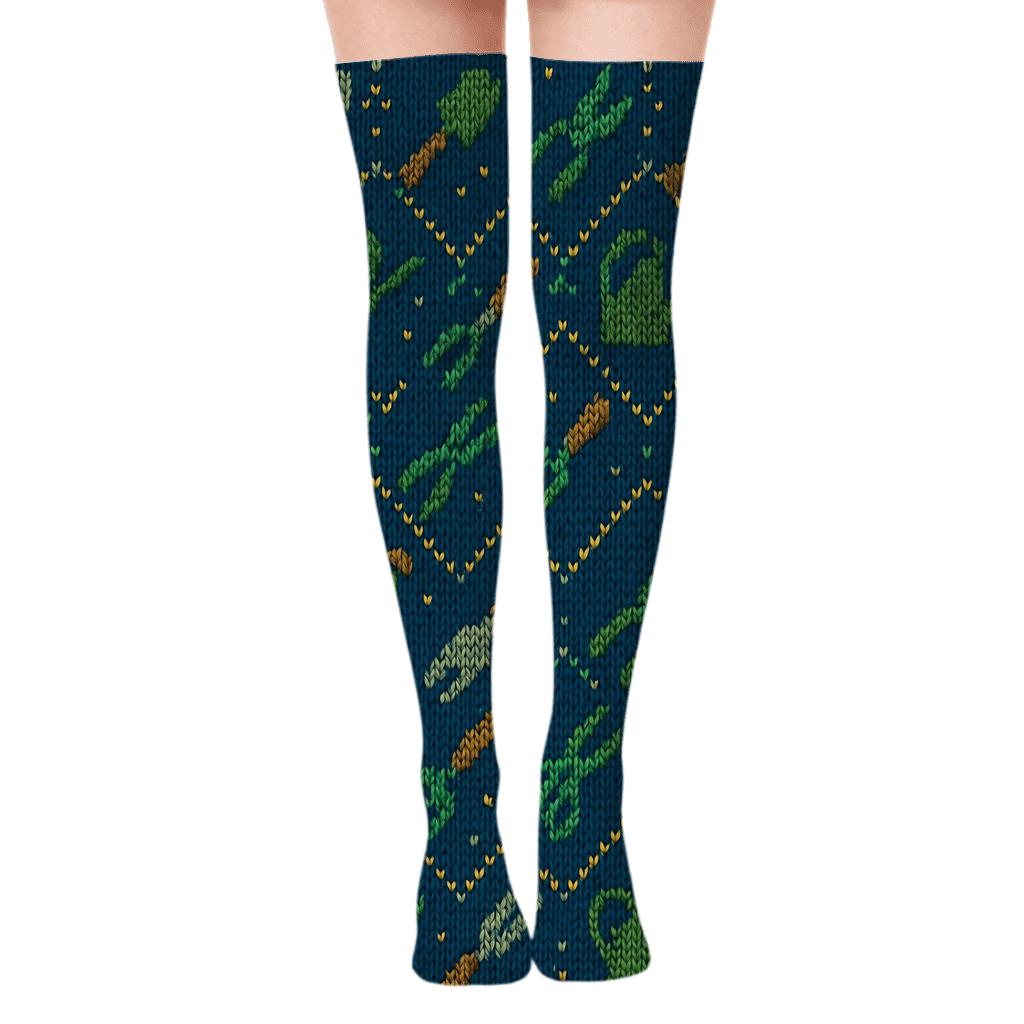 Knitted Illusion Landscaper Tool Lattice Over-the-Knee Socks
