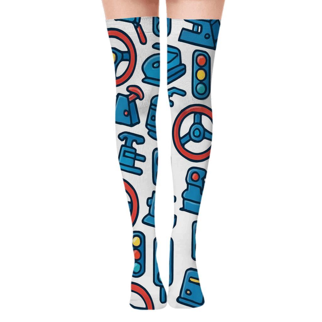 Bus driver Wheel and Signal Tessellation Over-the-Knee Socks