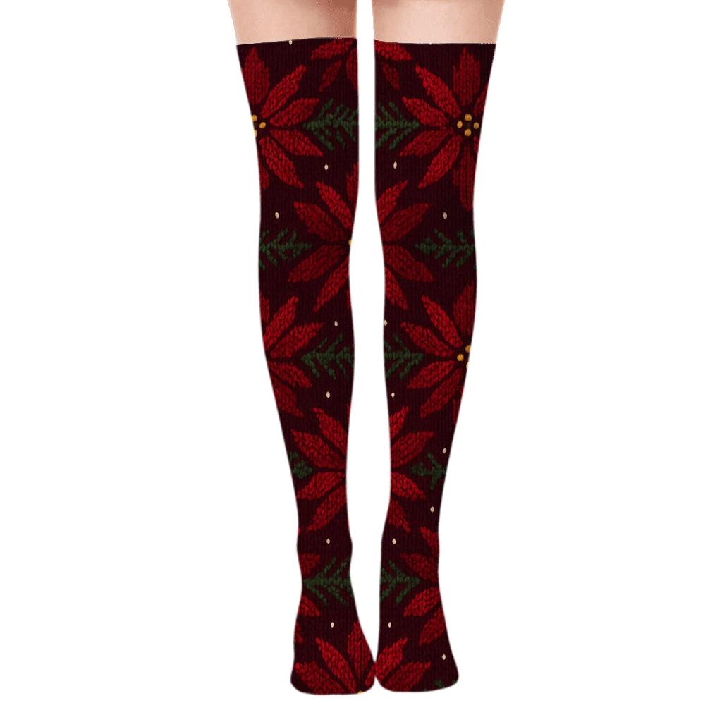 Knitted Star Bract Chevron on Deep Burgundy Field Over-the-Knee Socks