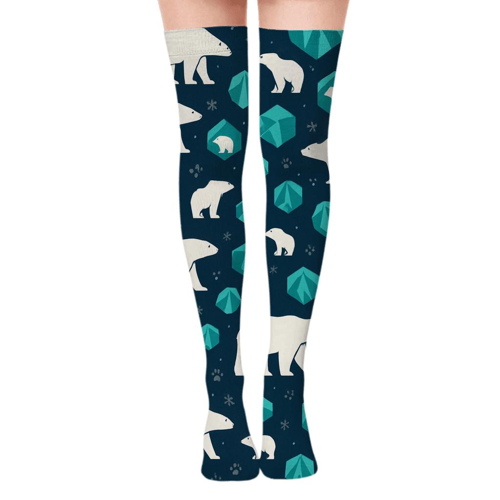 Iceberg Lattice with Polar Bear Silhouettes Over-the-Knee Socks