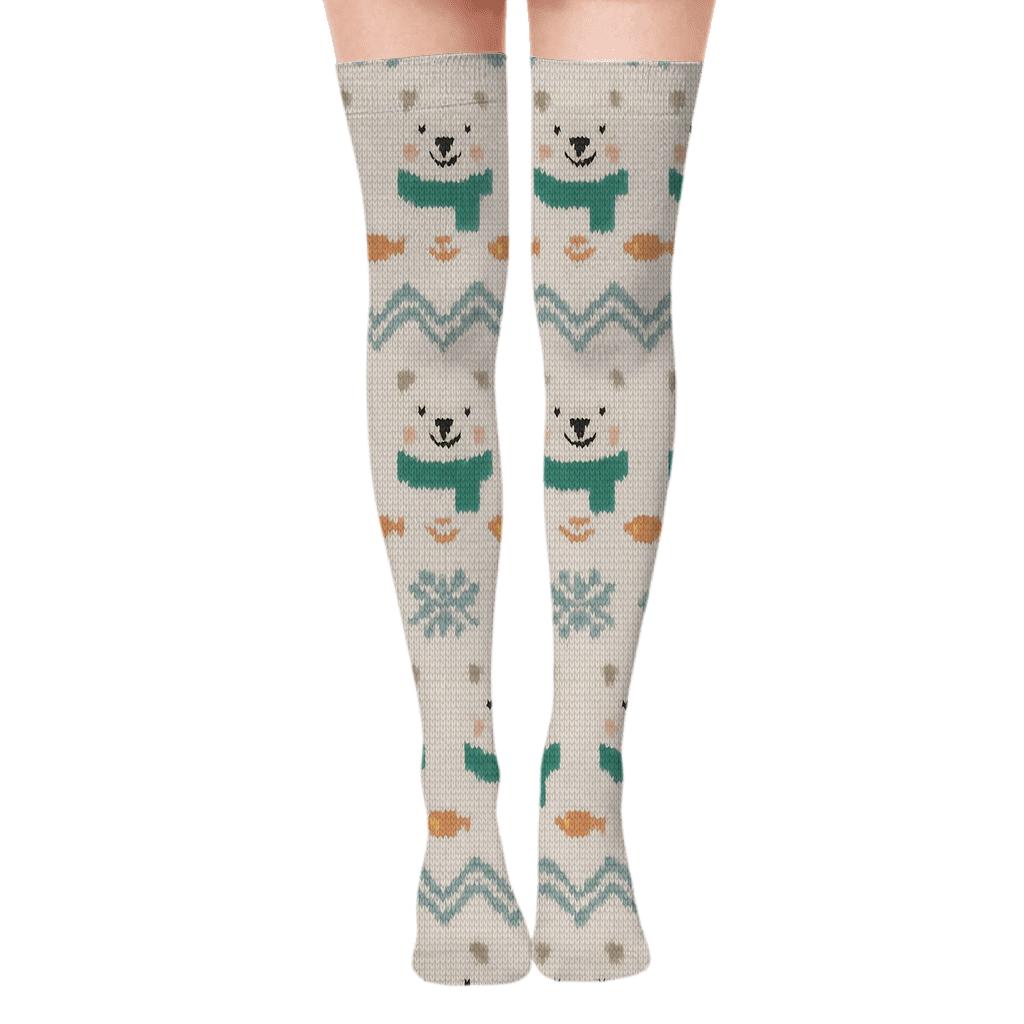 Polar Bear Knit Illusion Snow Party Bands Over-the-Knee Socks