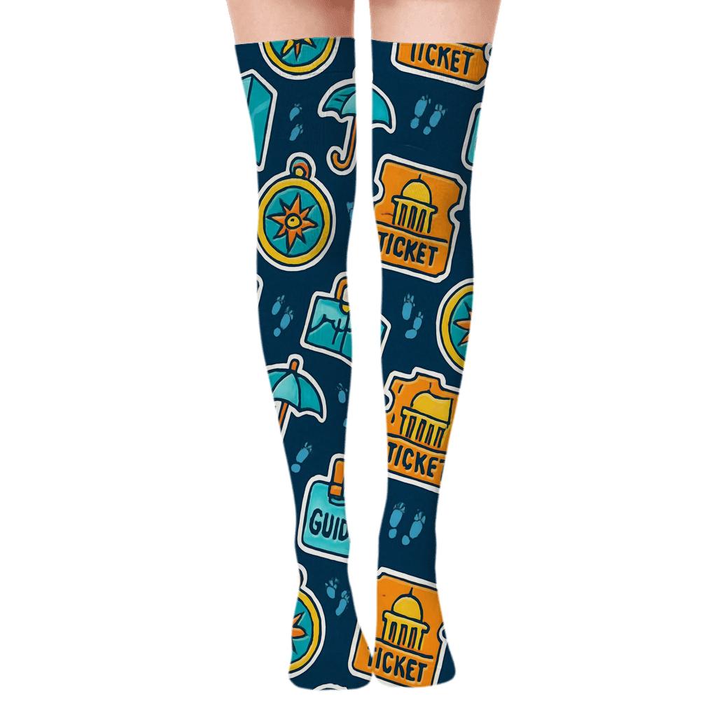 City Sticker Lattice Tour guide Pattern Over-the-Knee Socks