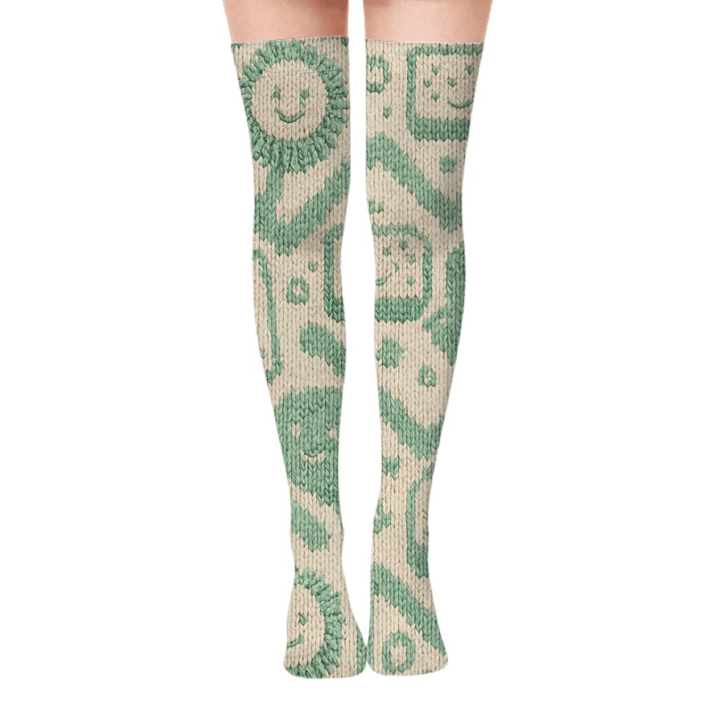 Knitted Illusion Housekeeper Mop Cranium structure Chevron Over-the-Knee Socks