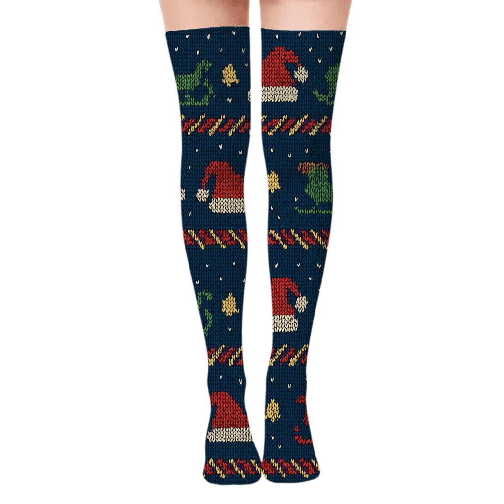 Knitted Santa Claus Sleighband Tapestry Over-the-Knee Socks
