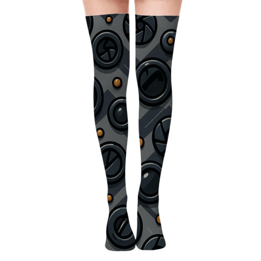 Photographer Lens Chevron Tiling Over-the-Knee Socks