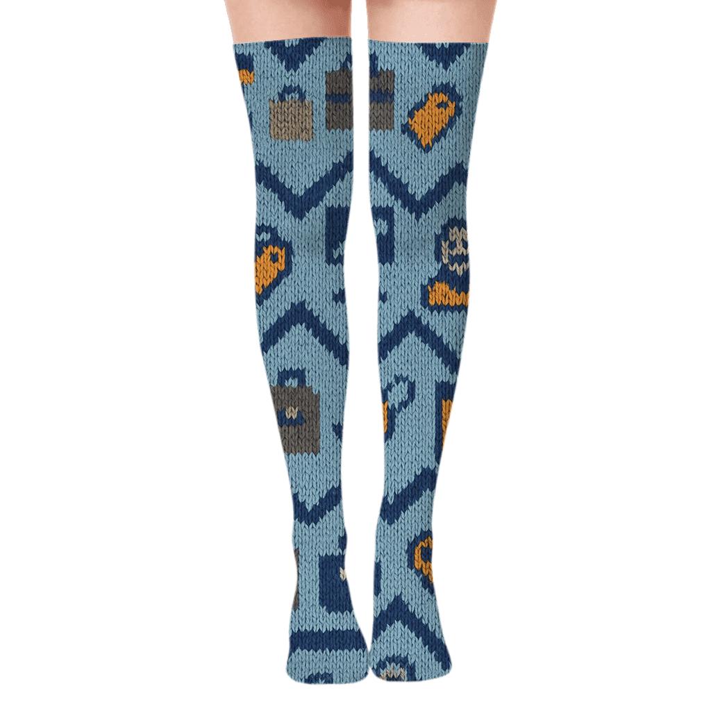 Salesperson Knit-Pattern Booth Parade Over-the-Knee Socks