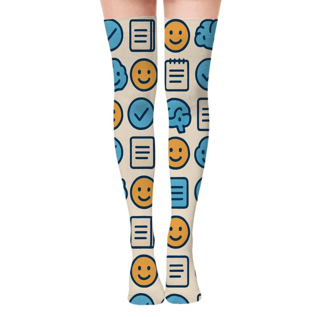 Psychologist Crafted Cognitive Collage Tiles Over-the-Knee Socks