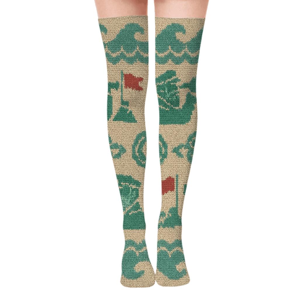 Ship captain Knit Illusion Wave Bands Over-the-Knee Socks