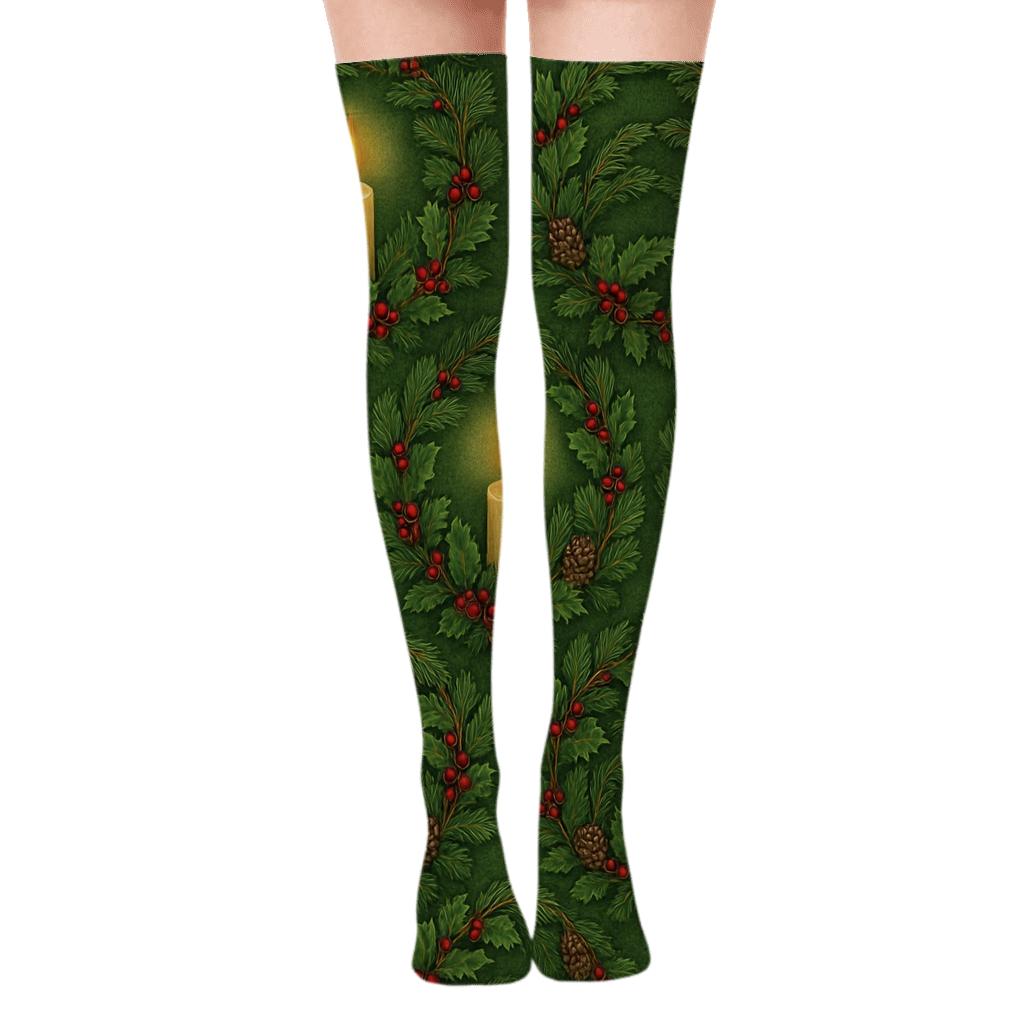 Botanical Collage Rings with Advent wreath Over-the-Knee Socks