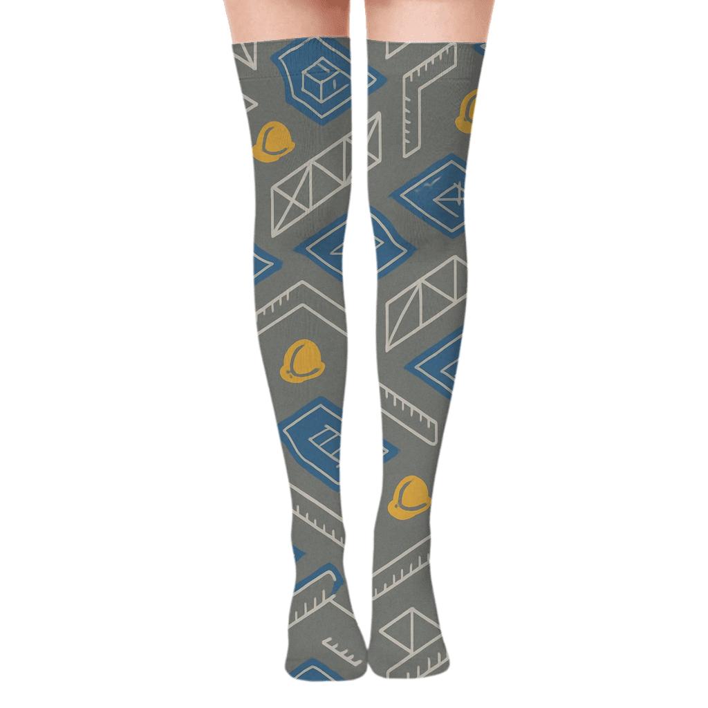 Blueprint Tessellation for Civil engineer Apparel Over-the-Knee Socks